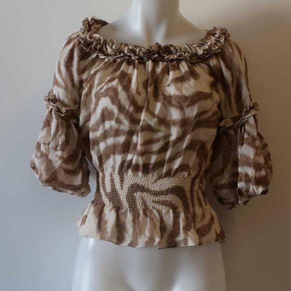 CHRISTINA MAKOWSKY RUFFLE OFF SHOULDER TOP M * - Picture 1 of 9